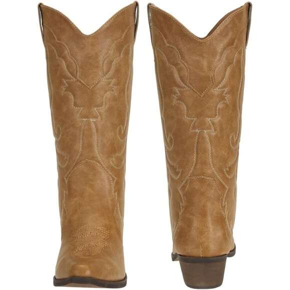 🆕Tan Faux Leather Wide Calf Cowgirl Cowboy Boots for Women Western Fashion Shoe - Picture 3 of 8